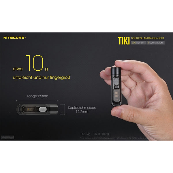 Torcia LED mini NITECORE TIKI - 300 lumen, incl. batteria