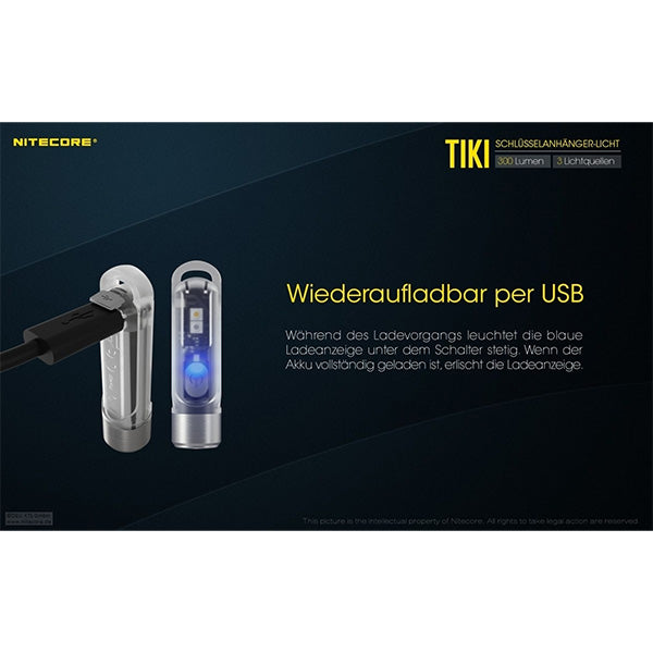 Torcia LED mini NITECORE TIKI - 300 lumen, incl. batteria