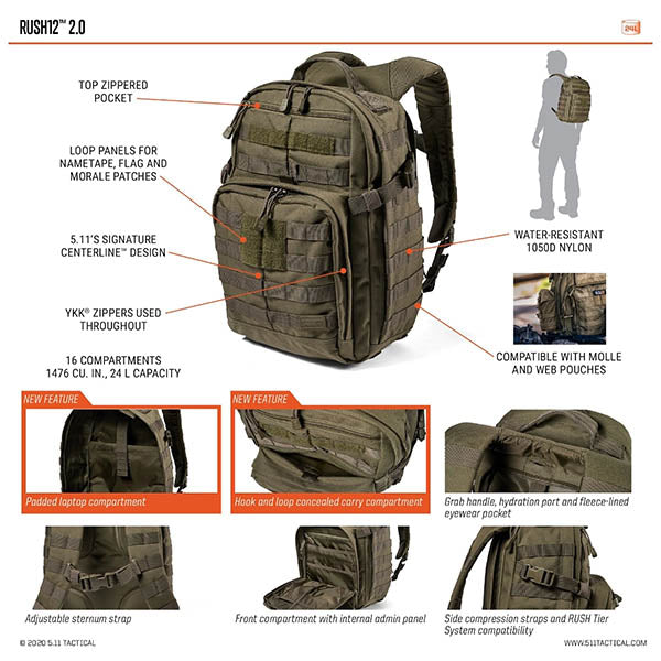 RUSH 12 2.0, 24 litri, verde ranger