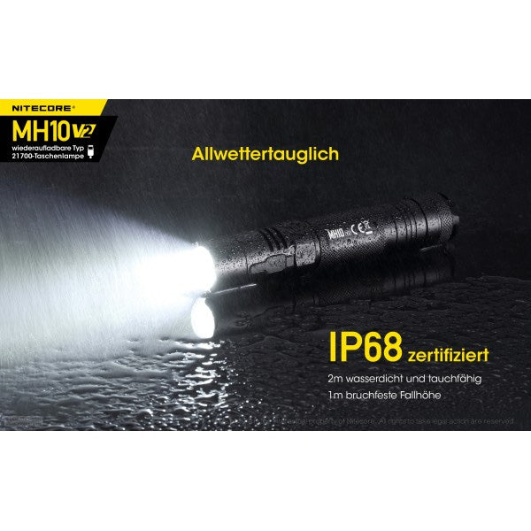 Torcia LED MH10 V2, 1.200 lumen, incluso cavo di ricarica USB-C e batteria