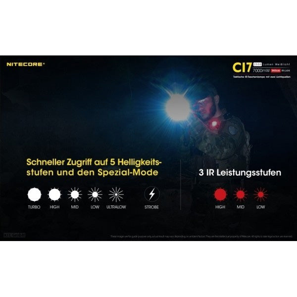 Torcia tattica a LED CI7, 2.500 lumen, batteria inclusa