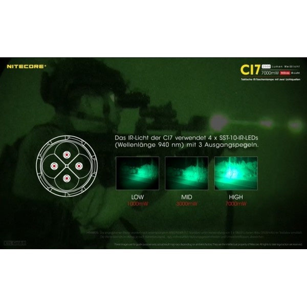 Torcia tattica a LED CI7, 2.500 lumen, batteria inclusa