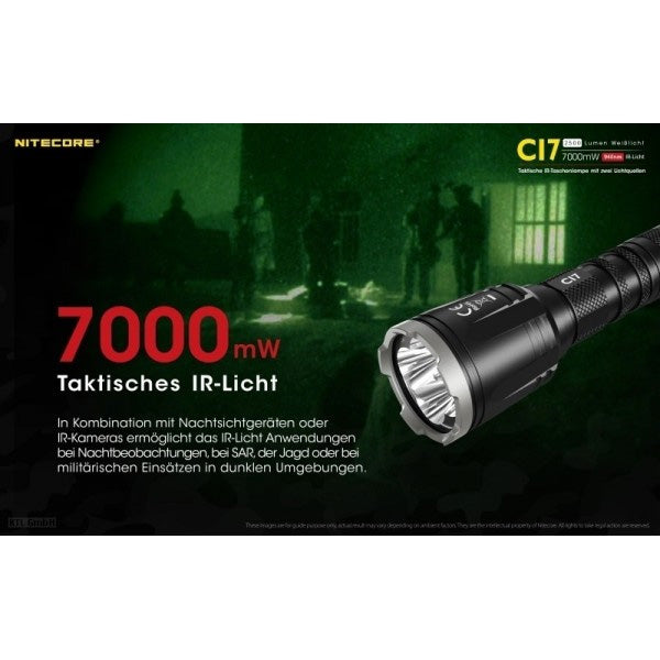 Torcia tattica a LED CI7, 2.500 lumen, batteria inclusa