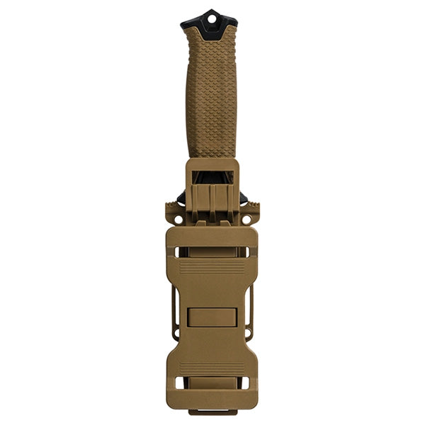 Coltello tattico STRONGARM, lama seghettata, marrone coyote