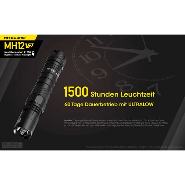Taktische LED-Taschenlampe MH12 V2, 1'200 Lumen, inkl. Akku
