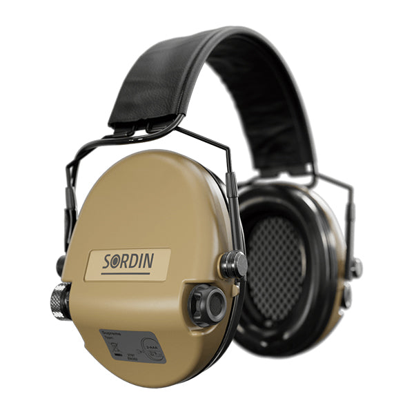 Protezione acustica SORDIN SUPREME MIL AUX, archetto sottile, sabbia