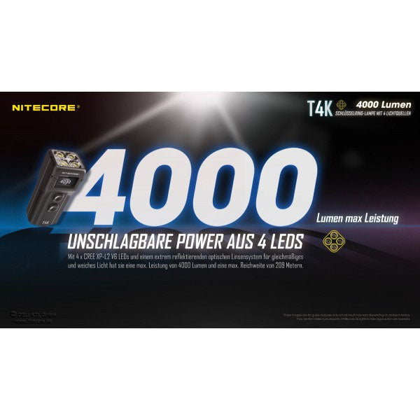 TORCIA LED NITECORE T4K - 4.000 lumen (batteria inclusa)