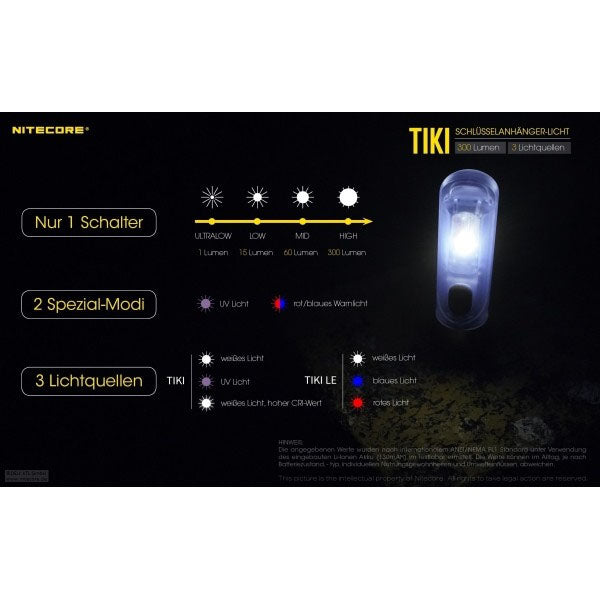 TORCIA LED NITECORE TIKI LE, 300 lumen (batteria inclusa), nera