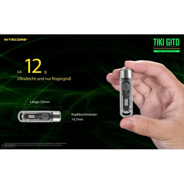 TORCIA A LED NITECORE TIKI GITD verde, 300 lumen (batteria inclusa)