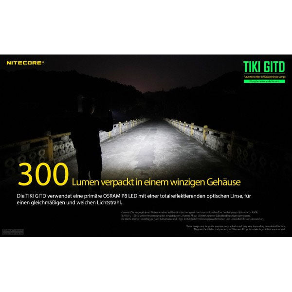 TORCIA A LED NITECORE TIKI GITD verde, 300 lumen (batteria inclusa)