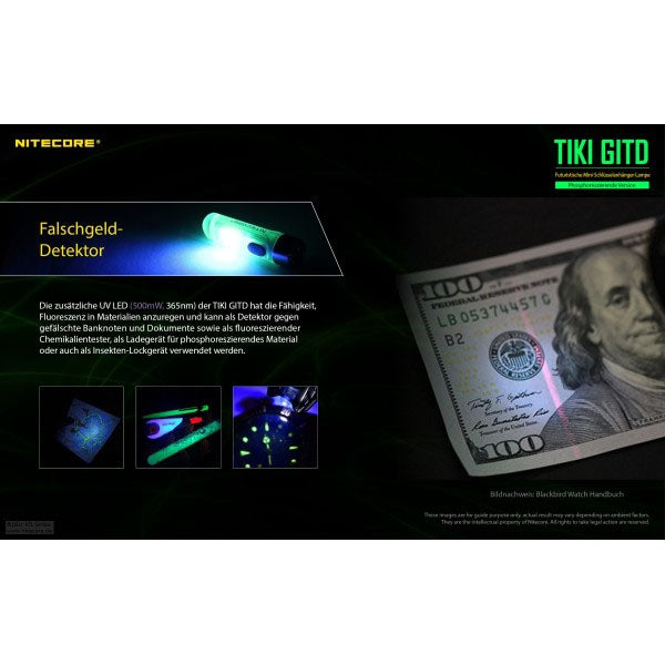 TORCIA A LED NITECORE TIKI GITD verde, 300 lumen (batteria inclusa)