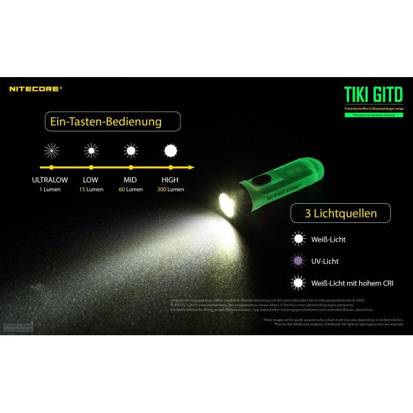TORCIA A LED NITECORE TIKI GITD verde, 300 lumen (batteria inclusa)