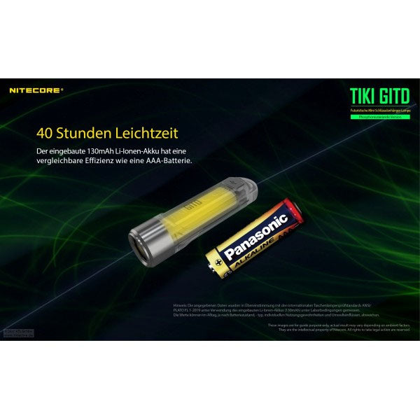 TORCIA A LED NITECORE TIKI GITD verde, 300 lumen (batteria inclusa)