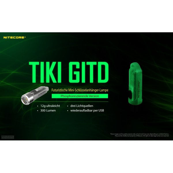 TORCIA A LED NITECORE TIKI GITD verde, 300 lumen (batteria inclusa)