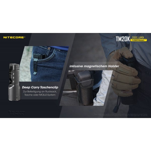 Torcia tattica a LED TM20K, 20.000 lumen, incl. batterie