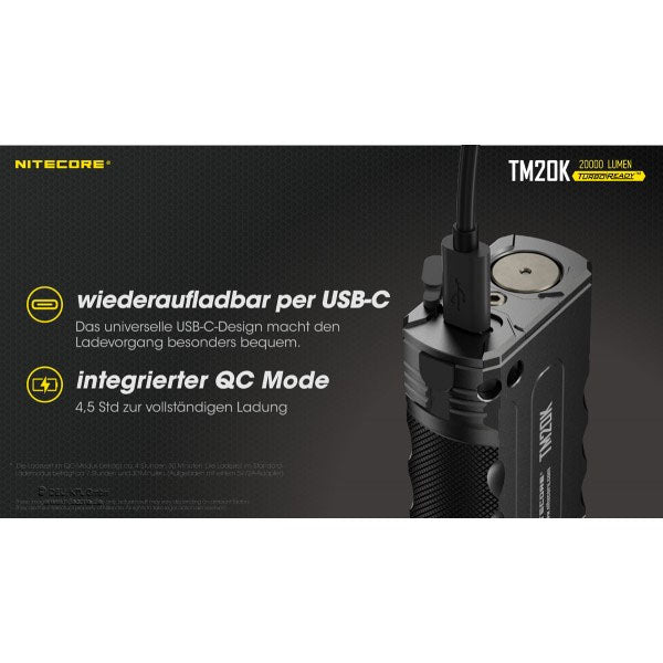 Lampe de poche tactique LED TM20K, 20 000 lumens, piles incluses