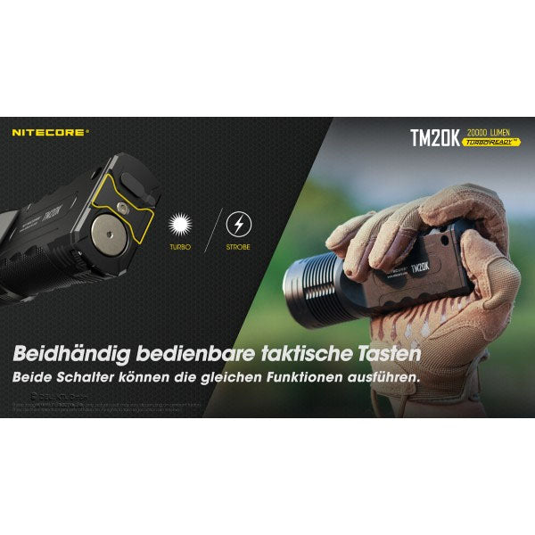 Lampe de poche tactique LED TM20K, 20 000 lumens, piles incluses