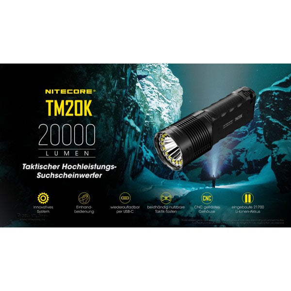Lampe de poche tactique LED TM20K, 20 000 lumens, piles incluses