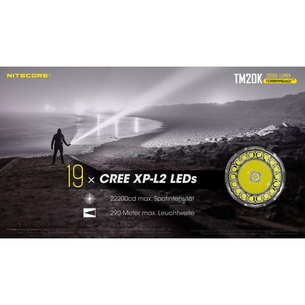 Lampe de poche tactique LED TM20K, 20 000 lumens, piles incluses