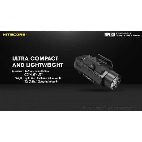 NITECORE LED WEAPON LIGHT NPL30 - 1.200 lumen (incl. batterie CR123A), nero