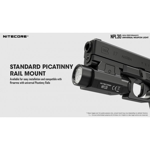 NITECORE LED WEAPON LIGHT NPL30 - 1.200 lumen (incl. batterie CR123A), nero
