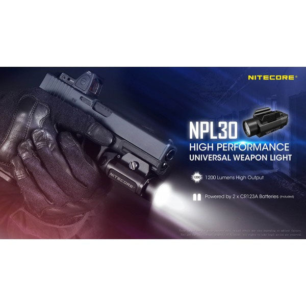 NITECORE LED WEAPON LIGHT NPL30 - 1.200 lumen (incl. batterie CR123A), nero