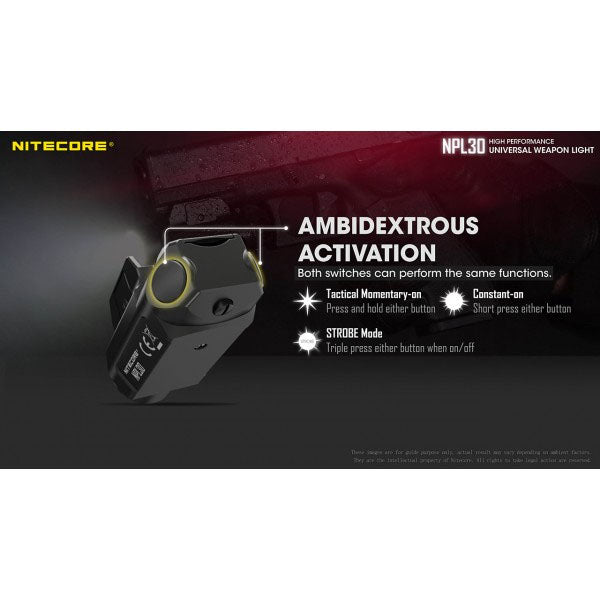 NITECORE LED WEAPON LIGHT NPL30 - 1.200 lumen (incl. batterie CR123A), nero