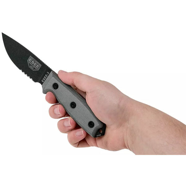 Survivalmesser MODEL 3 MIL, Teilwellenschliff, grau-schwarz