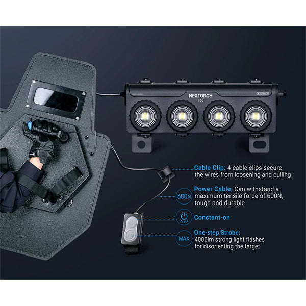 Lampada tattica a LED P20 4K, 4.000 lumen (batterie incluse)