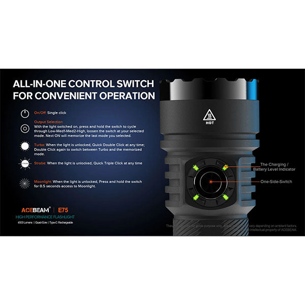 Torcia LED E75, 3.000 lumen (incl. batteria e accessorio per il controllo del traffico rosso e bianco)