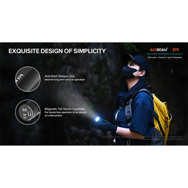 Torcia LED E75, 3.000 lumen (incl. batteria e accessorio per il controllo del traffico rosso e bianco)