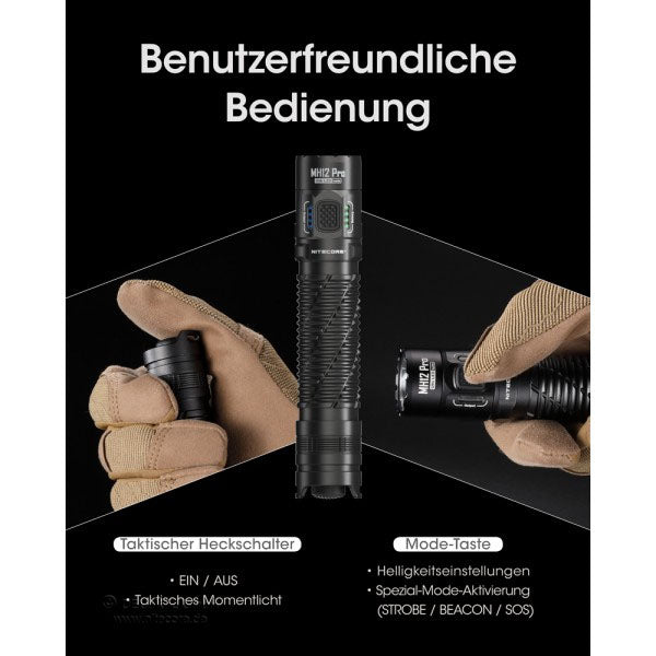 Torcia tattica a LED MH12 PRO, 3.300 lumen, incl. batteria