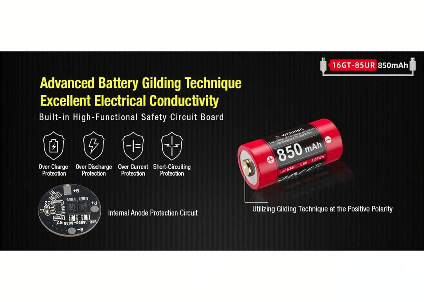 Batteria 16GT-85UR, 850 mAh