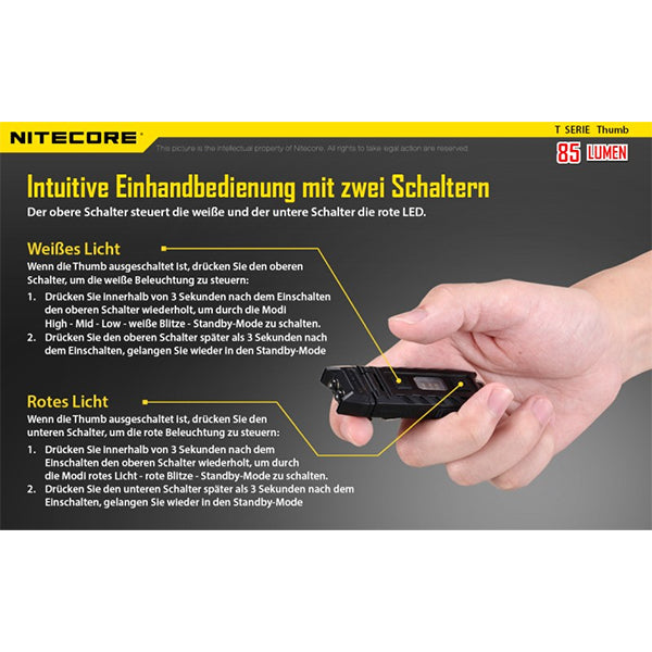 LED-TASCHENLAMPE THUMB - 85 Lumen (inkl. Akku mit USB-C-Anschluss)