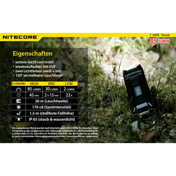 LED-TASCHENLAMPE THUMB - 85 Lumen (inkl. Akku mit USB-C-Anschluss)