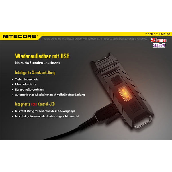 LAMPE DE POCHE LED THUMB UV - 45 lumens (batterie incluse avec port micro USB)