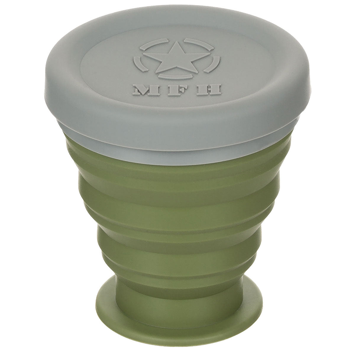 Tazza pieghevole, con coperchio, silicone, oliva, 200 ml