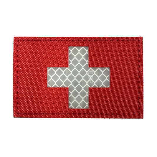 Morale Patch Klettabzeichen SWISS FLAG, reflective/Laser - rectangle