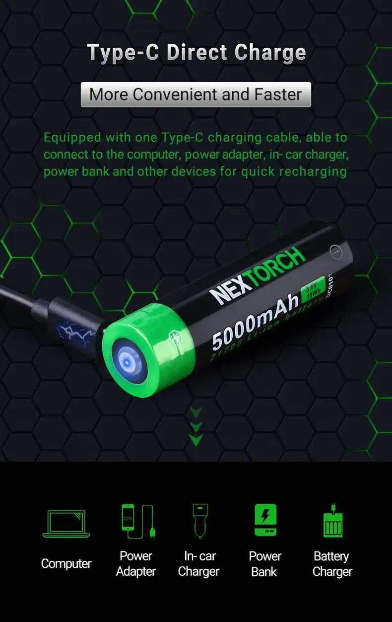 Batteria agli ioni di litio USB 21700 DC20045, 5.000 mAh con circuito di protezione incluso