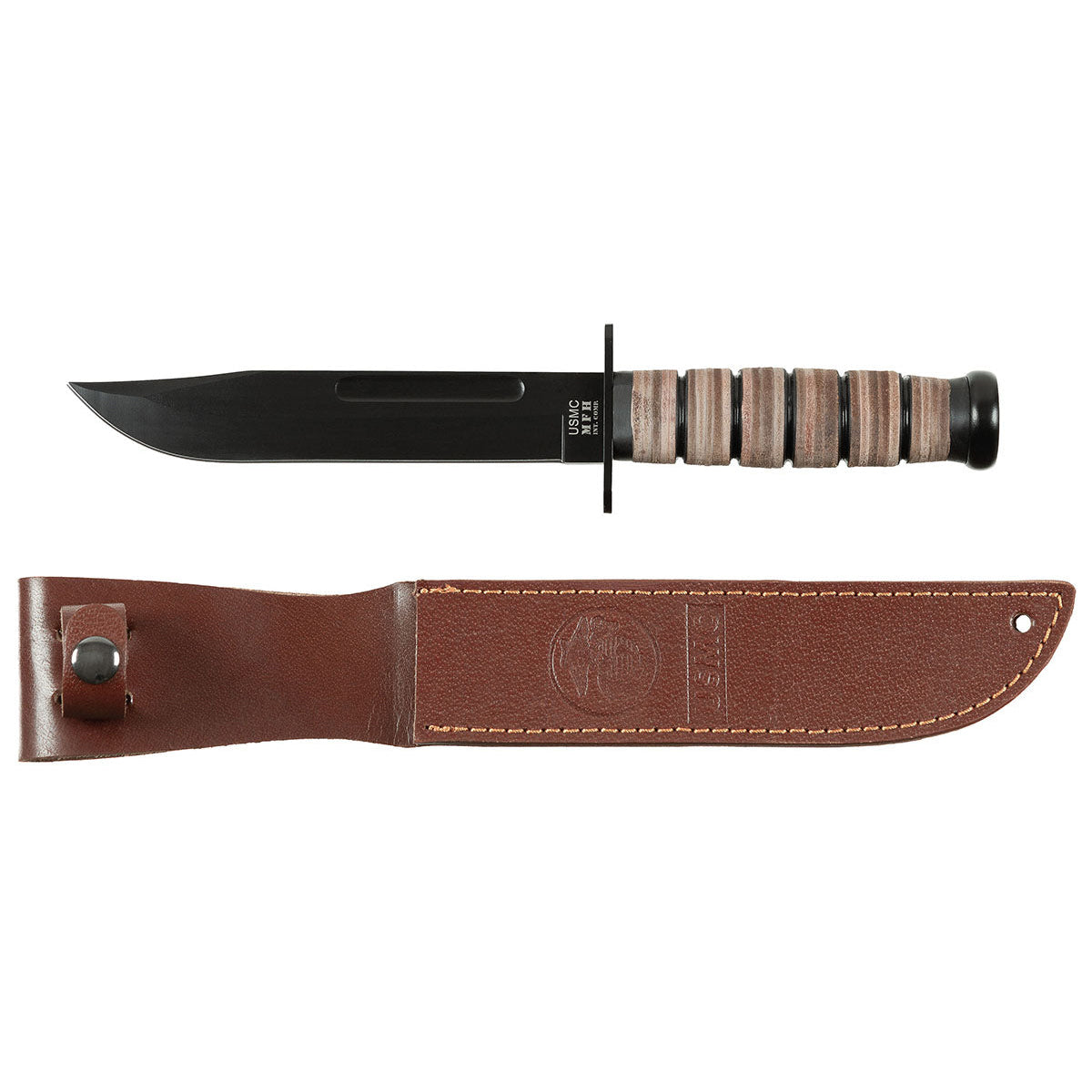 Coltello da combattimento USMC, manico in pelle, fodero