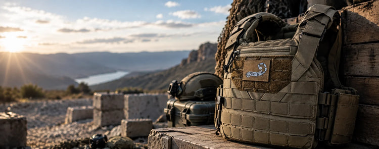 Plate Carrier von Agilite in Berglandschaft vor Sonnenuntergang