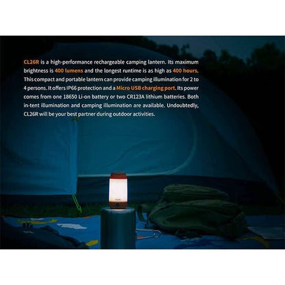 Lampada da campeggio a LED, CL26R - 400 lumen (incl. batteria 18650, 2.600 mAh)
