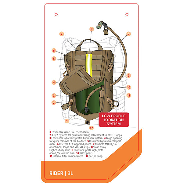 Sac à dos tactique d'hydratation RIDER 3L, noir