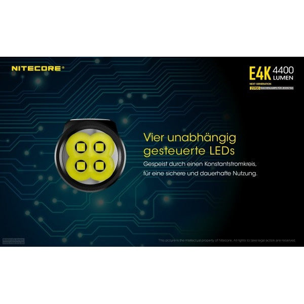 LAMPE DE POCHE LED NITECORE E4K - 4 400 lumens, incl. batterie