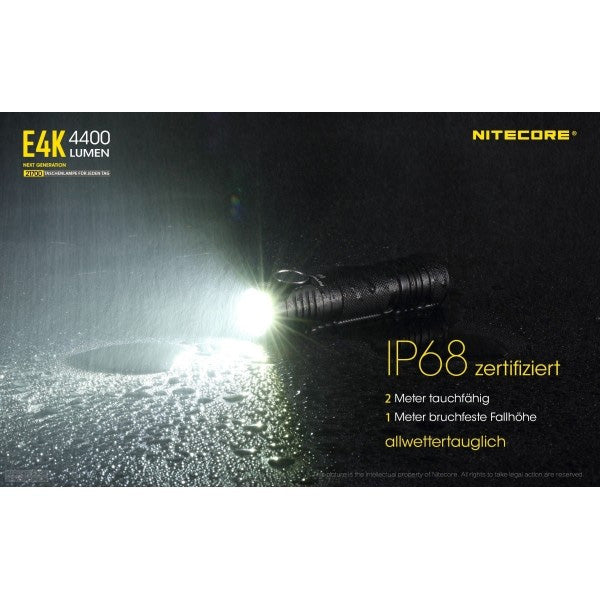 LAMPE DE POCHE LED NITECORE E4K - 4 400 lumens, incl. batterie