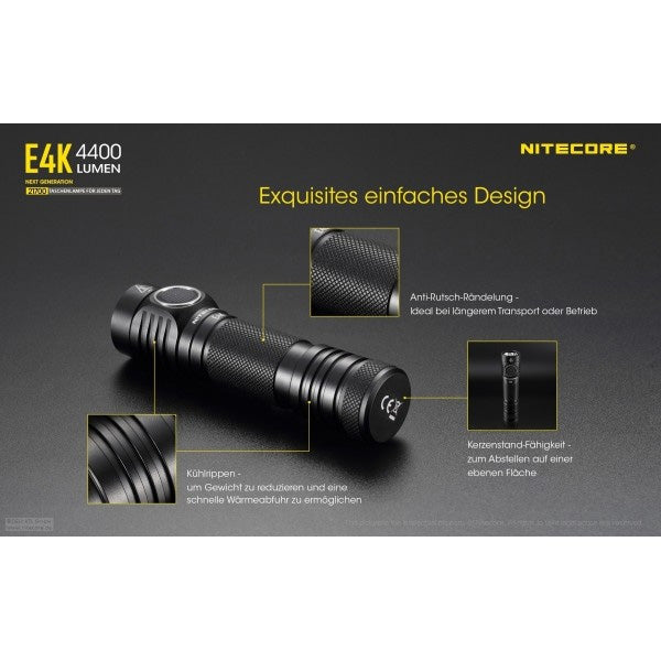 LAMPE DE POCHE LED NITECORE E4K - 4 400 lumens, incl. batterie