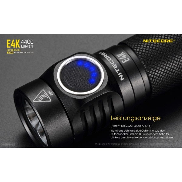 LAMPE DE POCHE LED NITECORE E4K - 4 400 lumens, incl. batterie