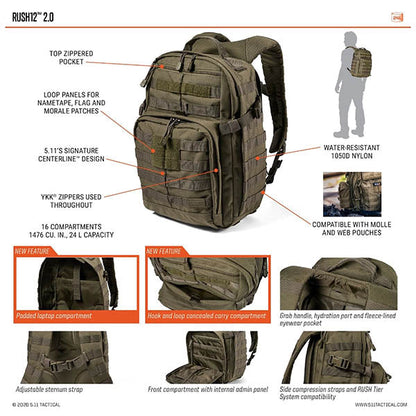 Taktischer Rucksack, RUSH 12 2.0, 24 Liter, kangaroo