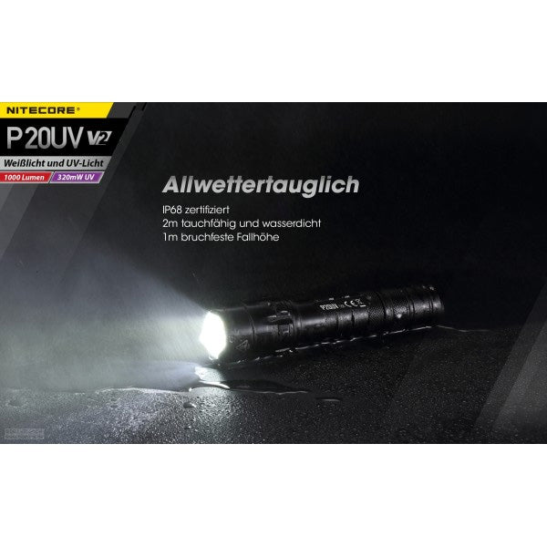 Taktische LED-Taschenlampe P20UV V2, 1'000 Lumen, ohne Akku