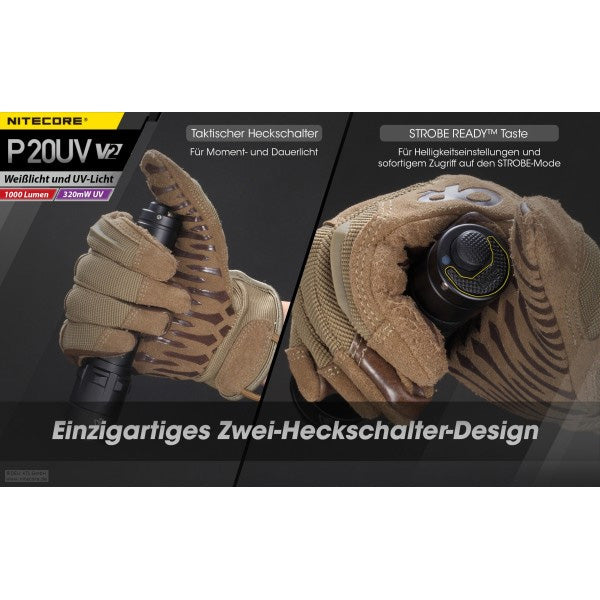 Taktische LED-Taschenlampe P20UV V2, 1'000 Lumen, ohne Akku
